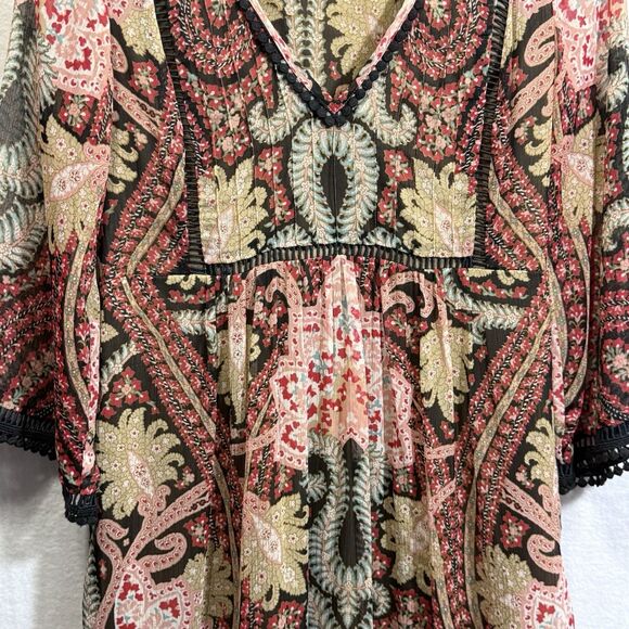 Anthropologie Ranna Gill Joss Kimono Dress Mini Paisley Boho Festival Size 4 - Picture 5 of 14